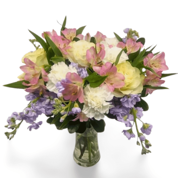 Pastel flower bouquet in vase.