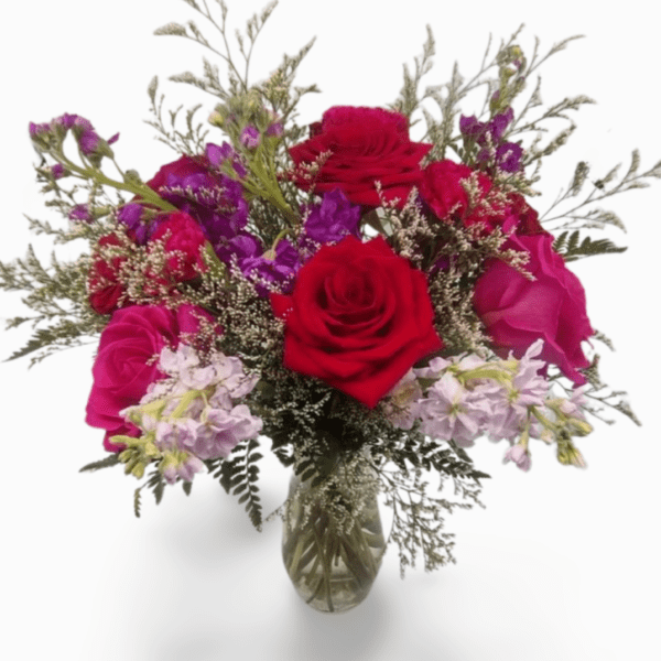 Vibrant pink and red rose bouquet.