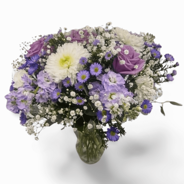 Beautiful purple and white flower bouquet.