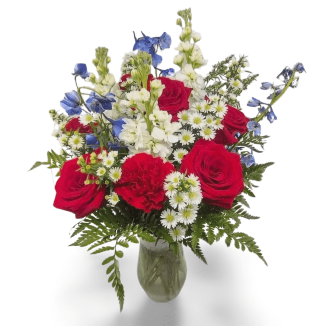 Patriotic red, white, and blue bouquet.