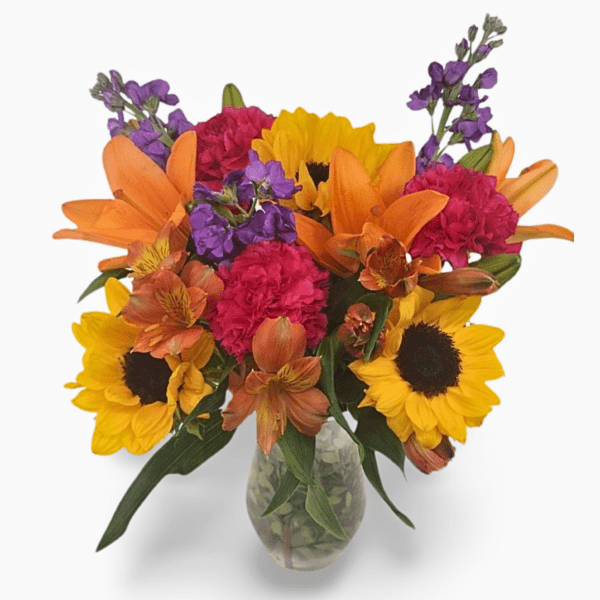 Vibrant autumn flower bouquet in vase.